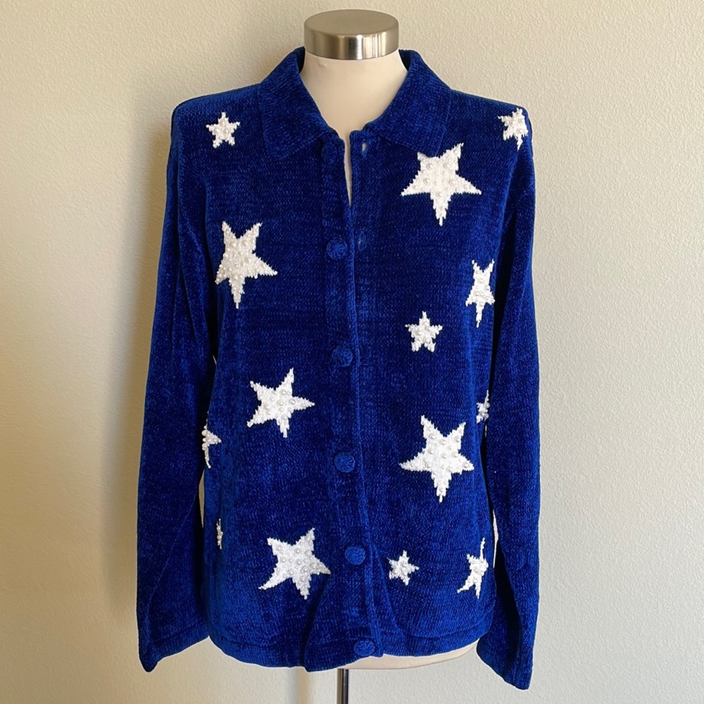 Royal Blue with Pearl Star Design Cardigan (Size M)